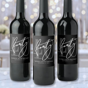 Black 40th Birthday Party Wine Label