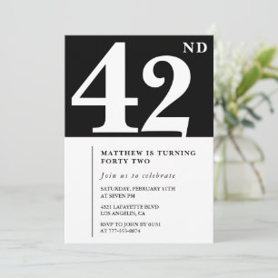 Black 42nd birthday invitation Elegant Chic Simple