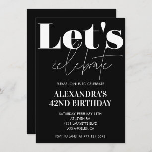 Black 42nd birthday invitations Bold Typography