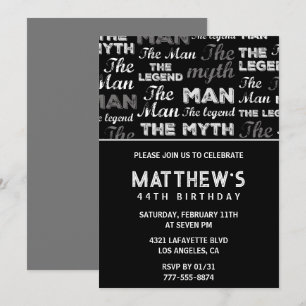 Black 44th birthday invitation for him Myth Legend