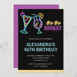 Black 46th birthday invitations Cocktail Neon Glow