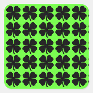 Black 4 Leaf Clovers on Green Square Sticker