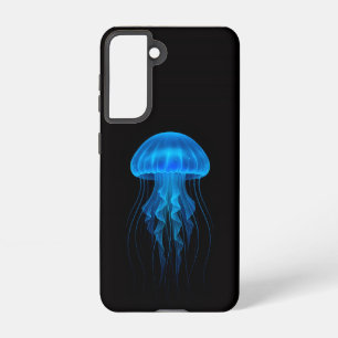 Black 4 Luxe Galaxy S21 Case, Neon Blue Jellyfish Samsung Galaxy Case