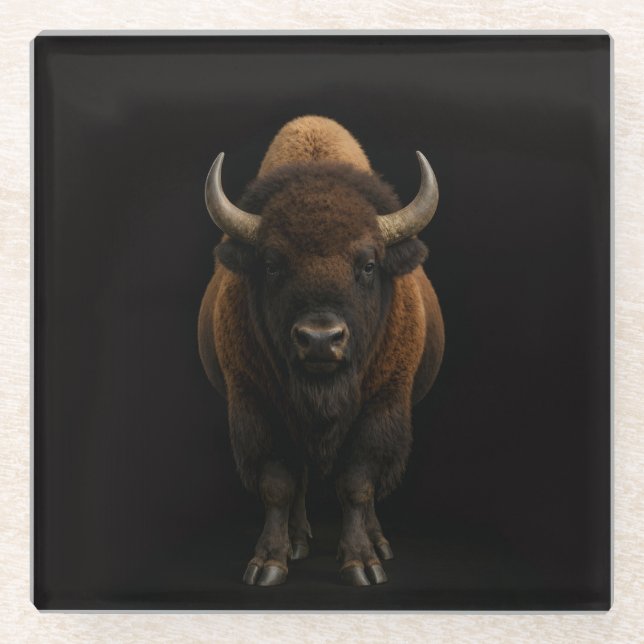 Black 4 Luxe Glass coaster, American Bison Coaster (Front)