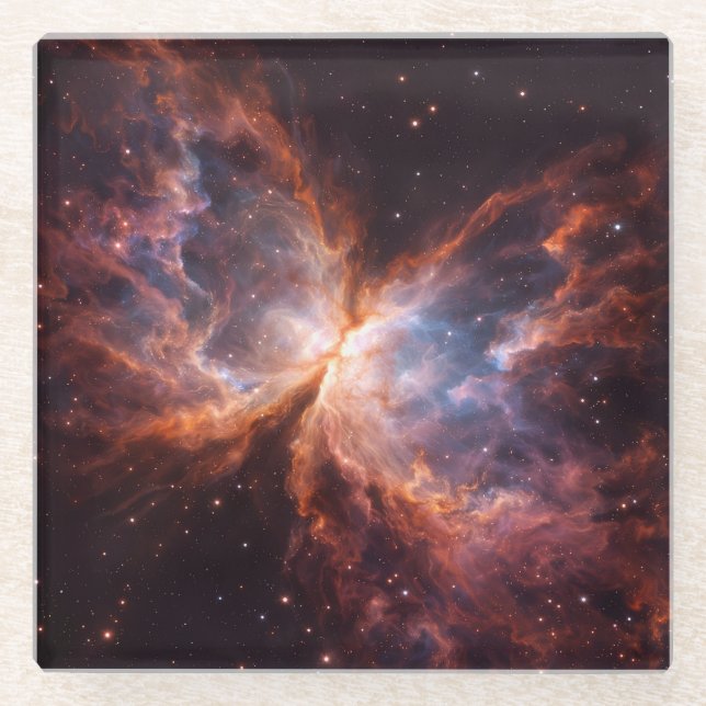 Black 4 Luxe Glass coaster, Butterfly Nebula Coaster (Front)