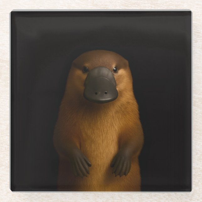 Black 4 Luxe Glass coaster, Elegant Platypus Glass Coaster (Front)