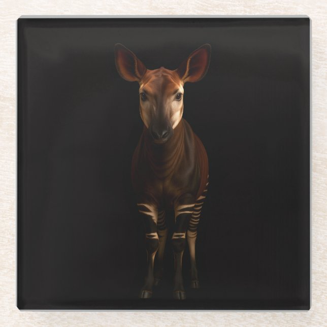 Black 4 Luxe Glass coaster, Forest Okapi Coaster (Front)