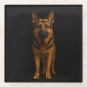 Black 4 Luxe Glass coaster, German Shepherd Dog Glass Coaster