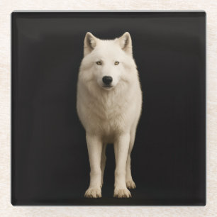 Black 4 Luxe Glass coaster, Ivory Arctic Wolf Coaster