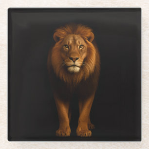 Black 4 Luxe Glass coaster, Majestic Lion Glass Coaster