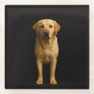 Black 4 Luxe Glass coaster, Minimalist Labrador Coaster
