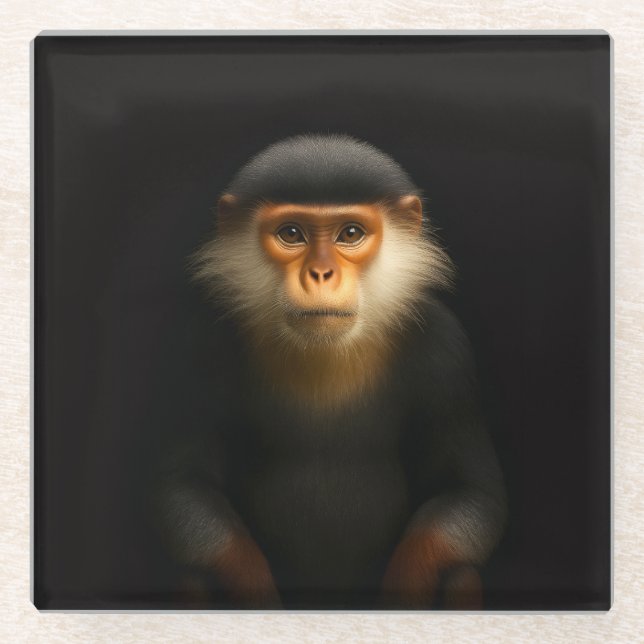 Black 4 Luxe Glass coaster, Red Douc Langur Coaster (Front)
