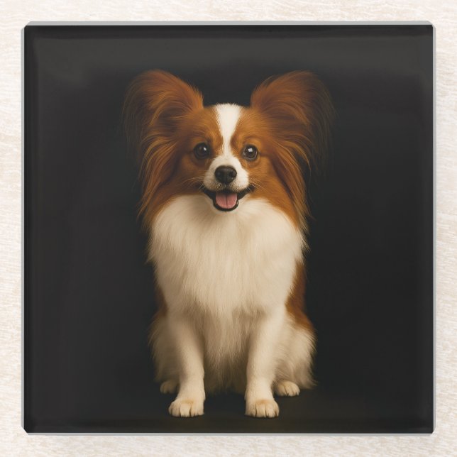 Black 4 Luxe Glass coaster, Refined Papillon Glass Coaster (Front)