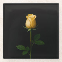 Black 4 Luxe Glass coaster, Sunlit Yellow Rose