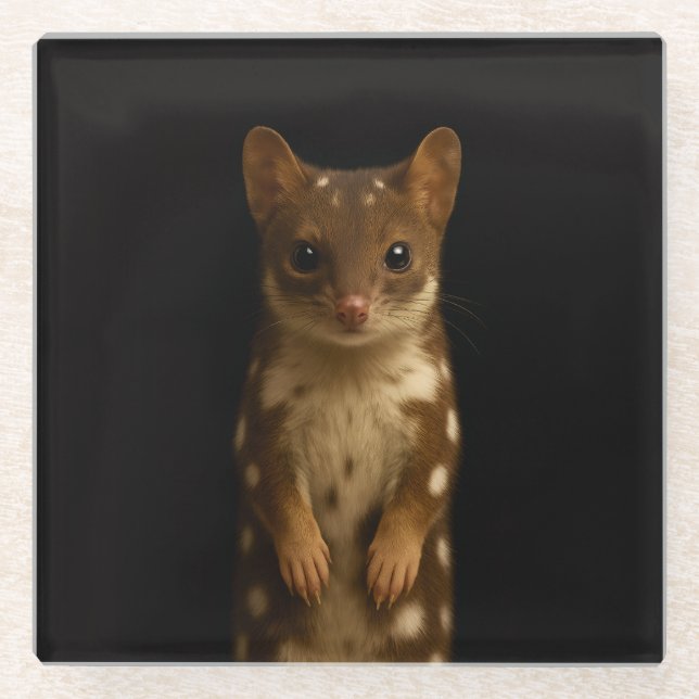 Black 4 Luxe Glass coaster, Sweet Quoll Coaster (Front)
