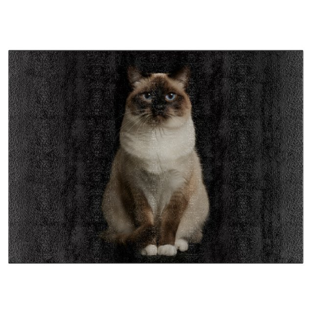 Black 4 Luxe Glass cutting board Birmanese Cat (Front)