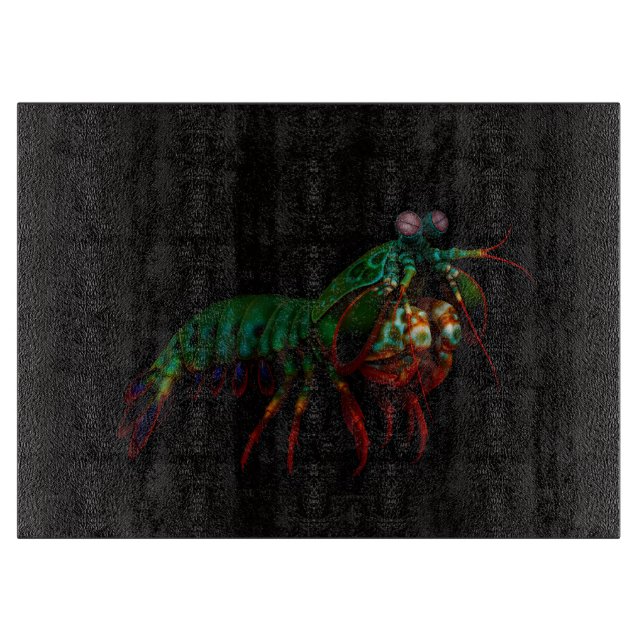 Black 4 Luxe Glass cutting board Mantis Shrimp (Front)