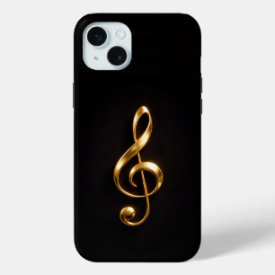 Black 4 Luxe, Golden Treble Clef iPhone 15 Plus Mini Case