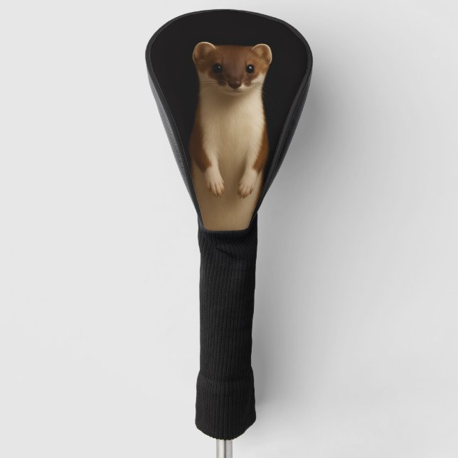 Black 4 Luxe Golf Driver Cover, Elegant Weasel Golf Head Cover (Front)