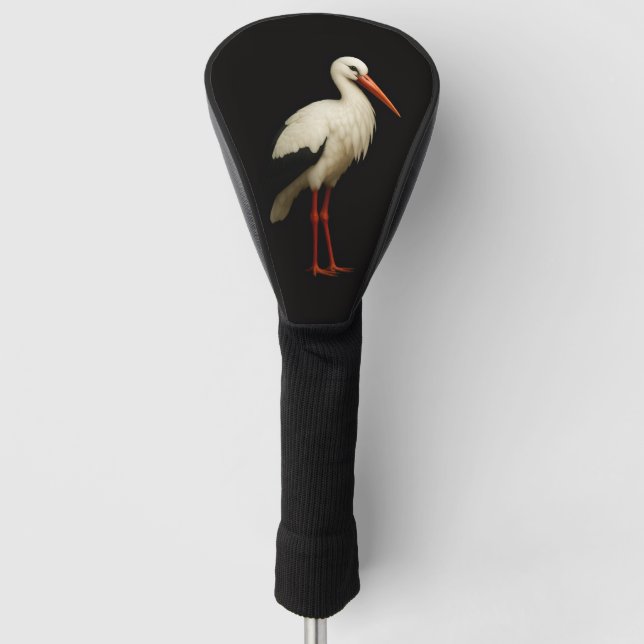 Black 4 Luxe Golf Driver Cover, Graceful Stork Head Cover (Front)