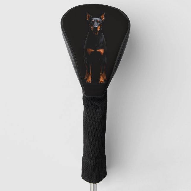 Black 4 Luxe Golf Driver Cover, Guardian Doberman Golf Head Cover (Front)