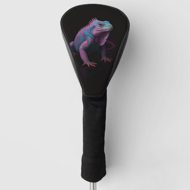 Black 4 Luxe Golf Driver Cover, Pink Iguana Golf Head Cover (Front)