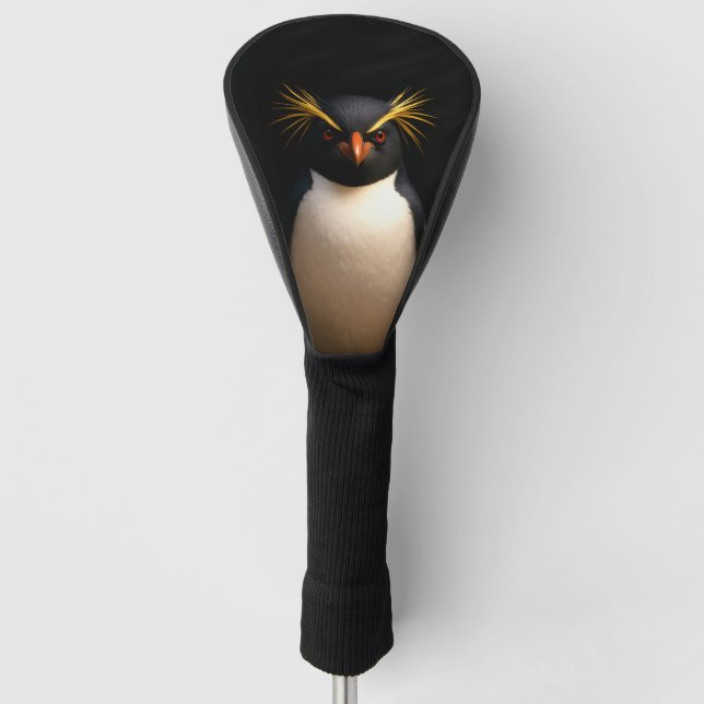 Black 4 Luxe Golf Driver Cover, Rockhopper Penguin Golf Head Cover (Front)