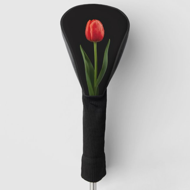 Black 4 Luxe Golf Driver Cover, Ruby Red Tulip Golf Head Cover (Front)