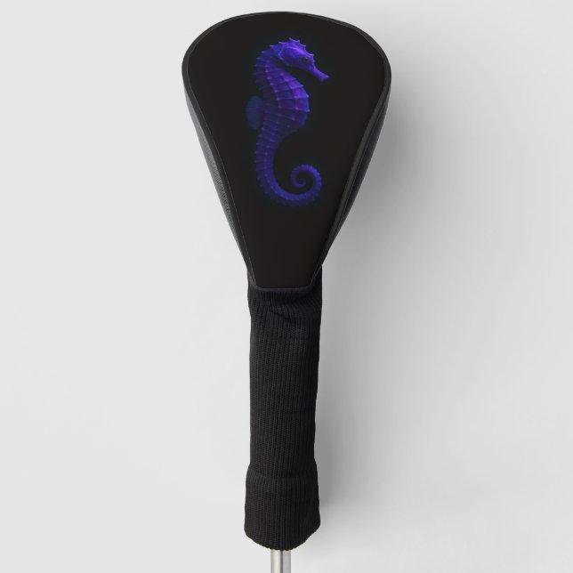 Black 4 Luxe Golf Driver Cover, Violet Seahorse Golf Head Cover (Front)