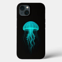 Black 4 Luxe iPhone 13 Case, Aqua Glow Jellyfish