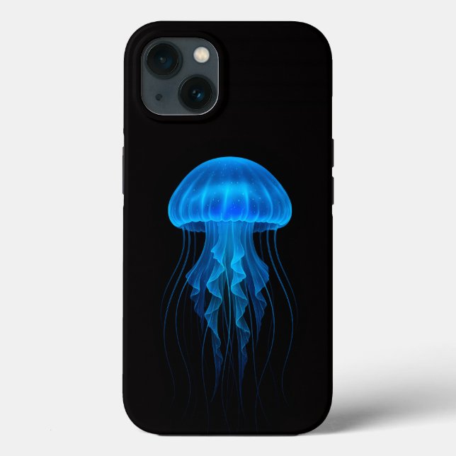 Black 4 Luxe iPhone 13 Case, Neon Blue Jellyfish Case-Mate iPhone Case (Back)