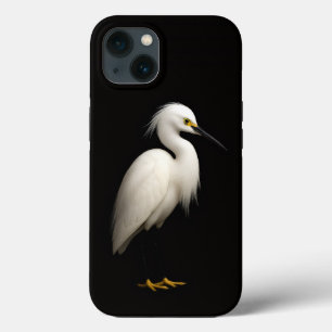 Black 4 Luxe iPhone 13, Elegant Snowy Egret 13 Case