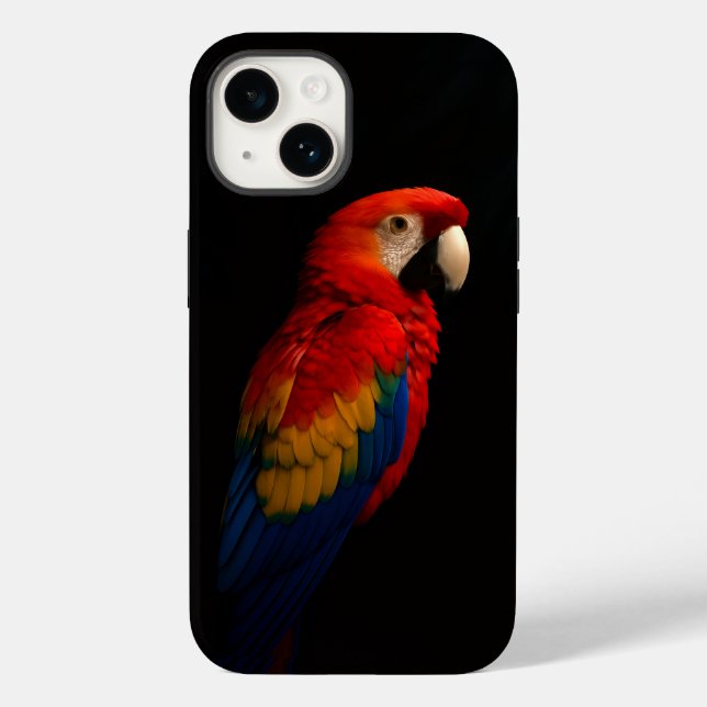 Black 4 Luxe iPhone 14 Case-Mate, Scarlet Parrot Case-Mate iPhone Case (Back)
