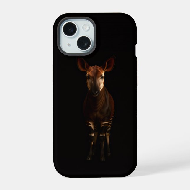 Black 4 Luxe iPhone 15 Case, Forest Okapi Case (Back)