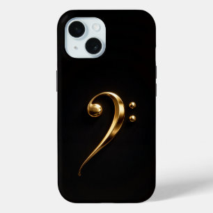 Black 4 Luxe iPhone 15 Case, Golden Bass Clef Case