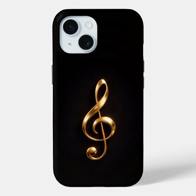 Black 4 Luxe iPhone 15 Case, Golden Treble Clef Case-Mate iPhone Case (Back)