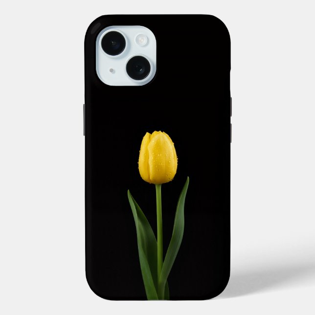 Black 4 Luxe iPhone 15 Case, Golden Yellow Tulip Case-Mate iPhone Case (Back)