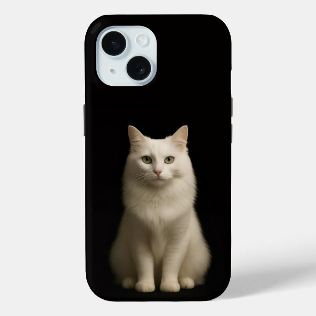 Black 4 Luxe iPhone 15 Case-Mate, Angora Cat Case-Mate iPhone Case (Back)