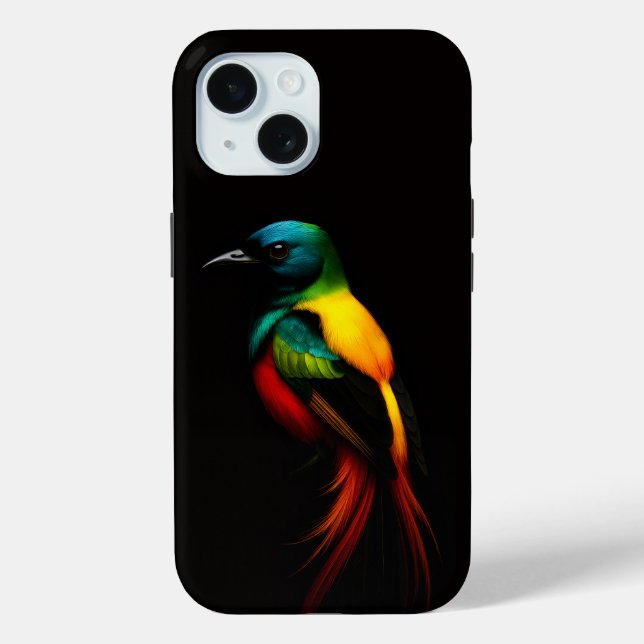 Black 4 Luxe iPhone 15 Case-Mate, Rainbow Bird Case-Mate iPhone Case (Back)