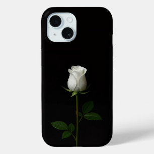 Black 4 Luxe iPhone 15 Case, Pure White Rose iPhone 15 Case