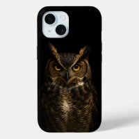 Black 4 Luxe iPhone 15, Golden Amber Eye Owl