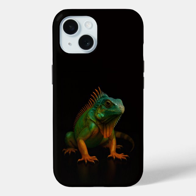 Black 4 Luxe iPhone 15 Mate, Green Iguana Case-Mate iPhone Case (Back)