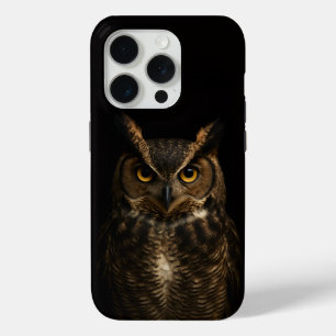 Black 4 Luxe iPhone 15 Pro, Golden Amber Eye Owl iPhone 15 Pro Case