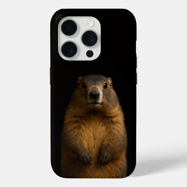 Black 4 Luxe iPhone 15 Pro Mate, Fluffy Marmot Case-Mate iPhone Case (Back)