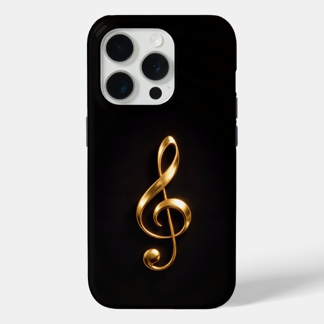 Black 4 Luxe iPhone 15 Pro Mate Golden Treble Clef Case-Mate iPhone Case (Back)