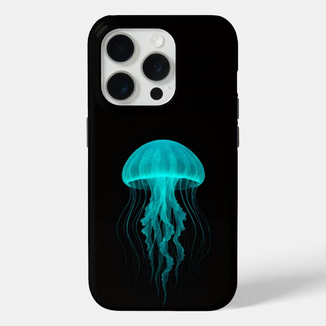 Black 4 Luxe iPhone 15 Pro Mate, Green Jellyfish Case-Mate iPhone Case (Back)