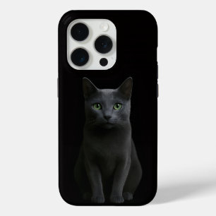 Black 4 Luxe iPhone 15 Pro Mate, Russian Blue Cat iPhone 15 Pro Case