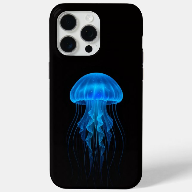 Black 4 Luxe iPhone 15 Pro Max, Blue Jellyfish Case-Mate iPhone Case (Back)