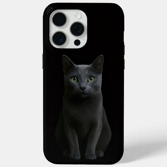 Black 4 Luxe iPhone 15 Pro Max, Russian Blue Cat Case-Mate iPhone Case (Back)
