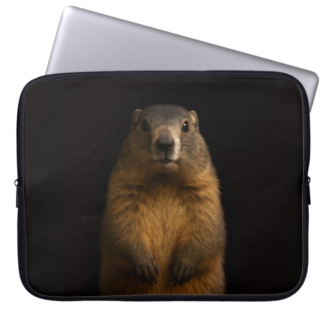 Black 4 Luxe Laptop Sleeve, Fluffy Marmot Sleeve (Front)
